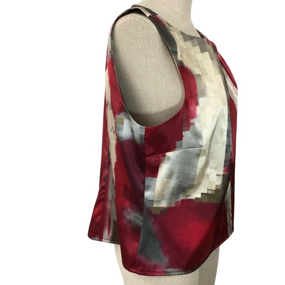 TRIBAL Sleeveless Top Size 14 Side Zipper Neck Pleats Geometric Womens Blouse - Picture 3 of 9